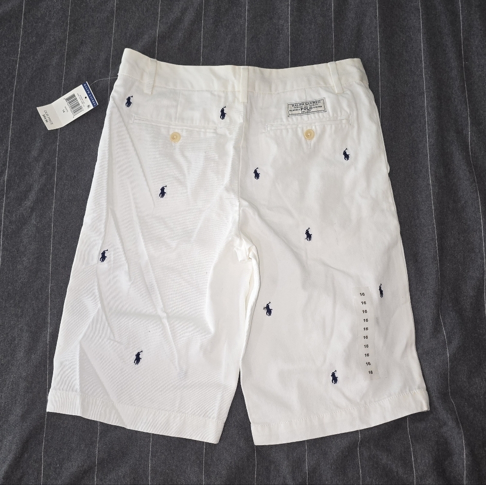 NWT Boy's Polo Ralph Lauren Shorts White with Navy Pony Print Size 16 (28×10) - Picture 3 of 5